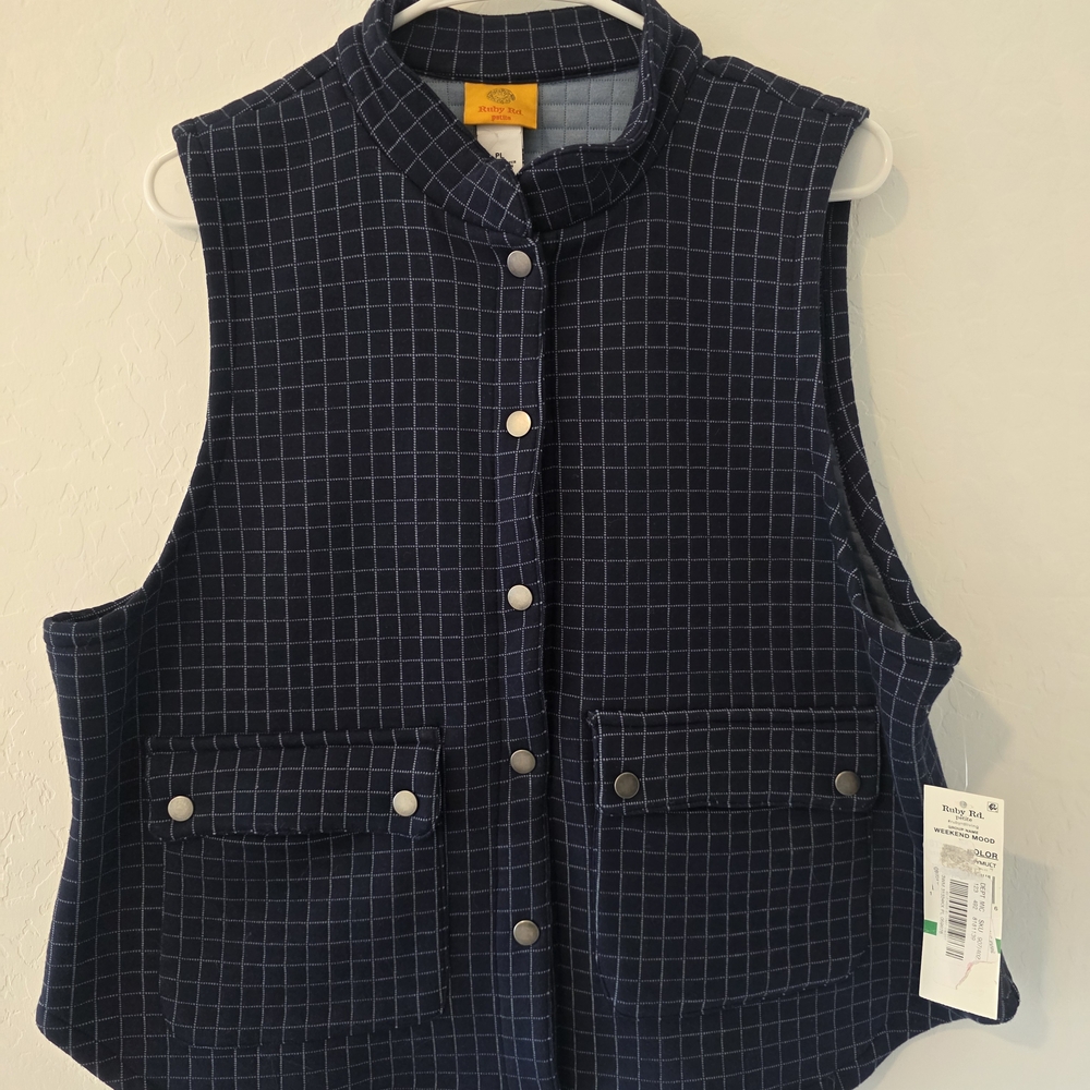 Navy Checkered Vest with Pockets